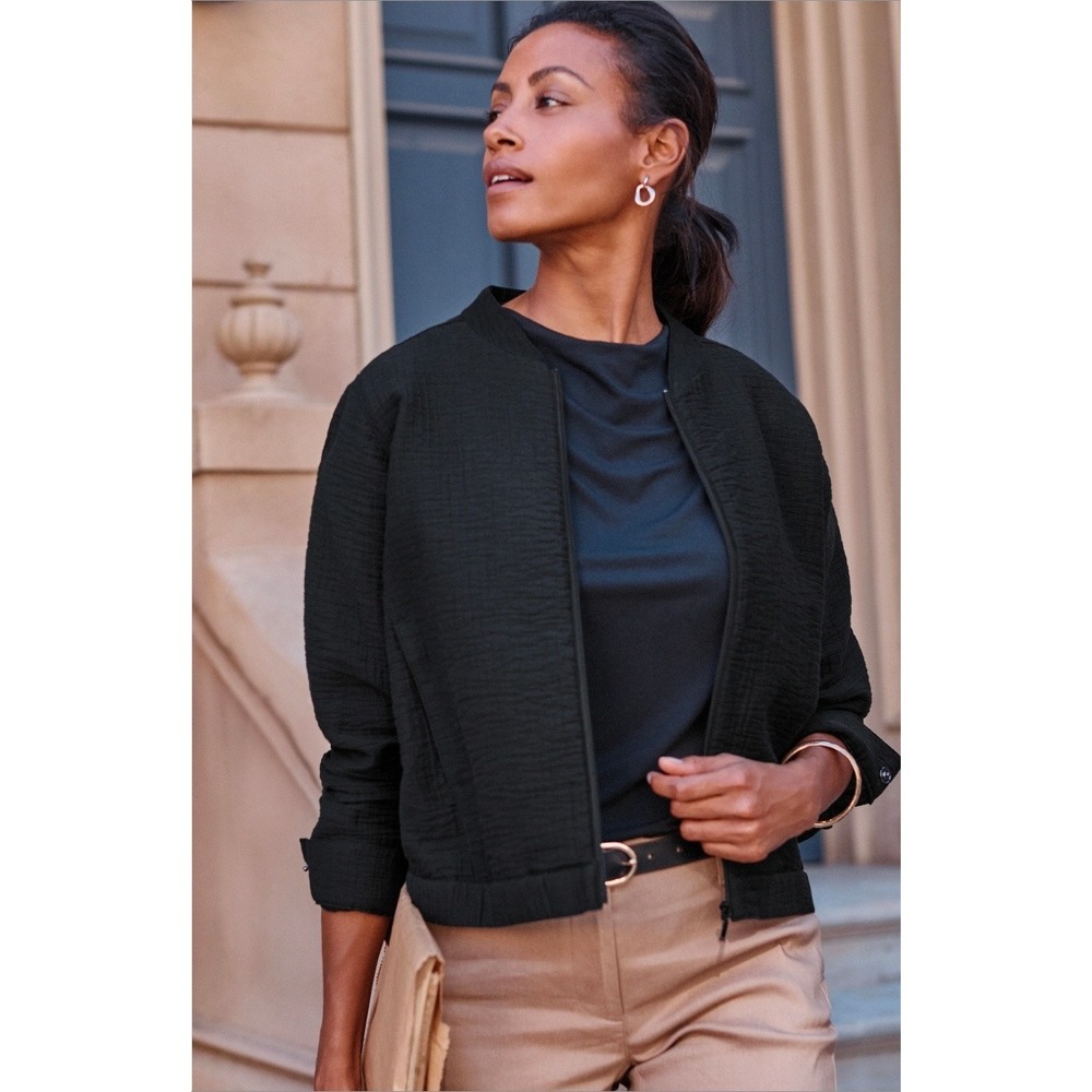 J.Jill Jacket Women XL Black Wearever Collection Textured Gauze Bomber Zip Up